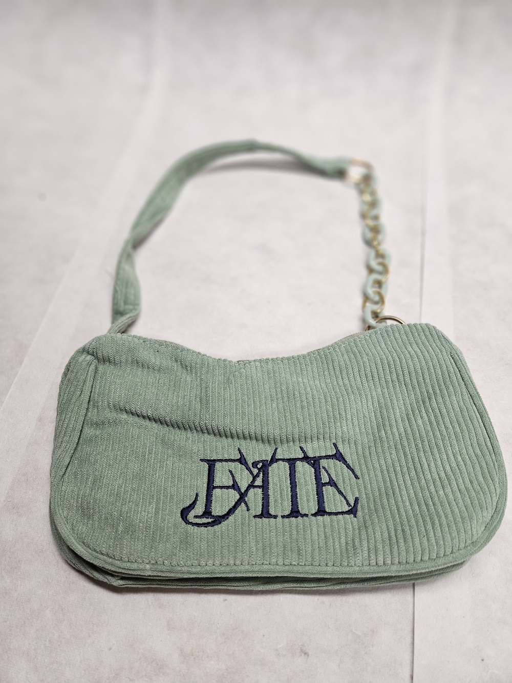 Kpop Merch Fate Embroidered Sage Corduroy Shoulder Bag